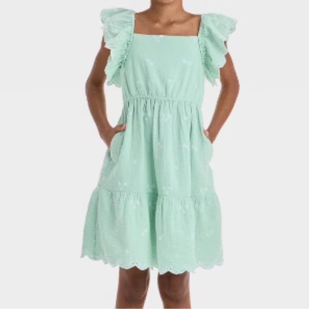 Cat & Jack Mint Green Eyelet Ruffle Sleeve Dress